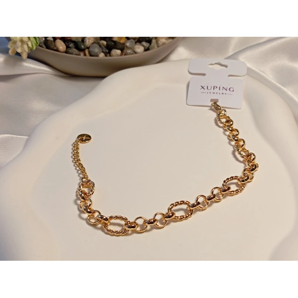 Xuping Rose Renk Burgu ve Düz Geçişli Zincir Bileklik 18-23 cm