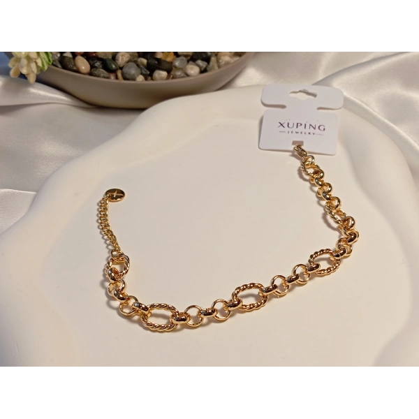 Xuping Rose Renk Burgu ve Düz Geçişli Zincir Bileklik 18-23 cm