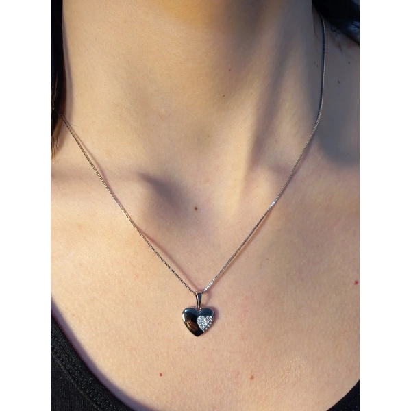 Gümüş Renk Xuping Zirkon Taşlı Kalp Detaylı Kolye