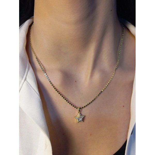316 L Çelik Gold Yıldız Baget Zirkon Taşlı Özel Zincirli Kolye