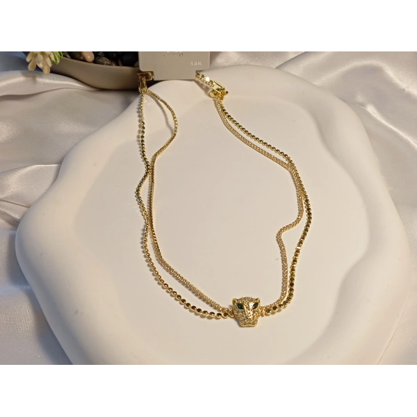 14 Ayar Altın Kaplama Safir Gözlü Panter Kolye – Euro Aksesuar