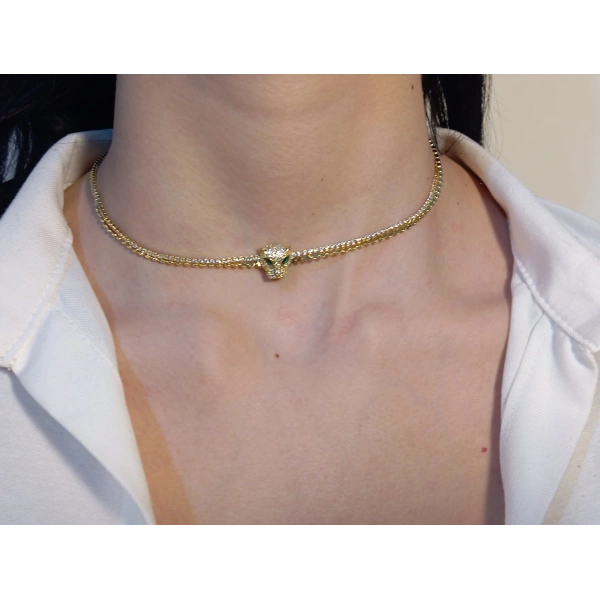 14 Ayar Altın Kaplama Safir Gözlü Panter Kolye – Euro Aksesuar