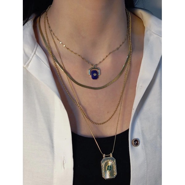 Gold Kaplama Katmanlı Çelik Kolye Seti