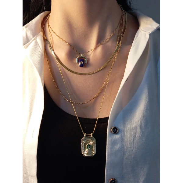 Gold Kaplama Katmanlı Çelik Kolye Seti