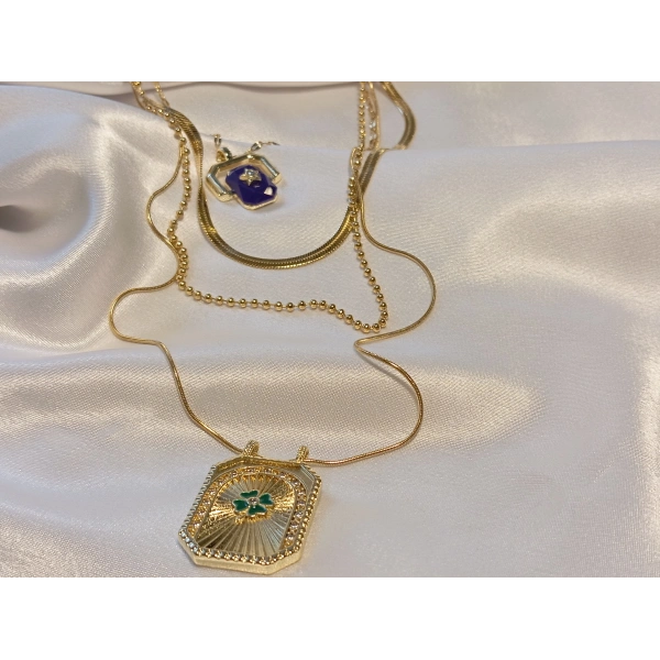 Gold Kaplama Katmanlı Çelik Kolye Seti