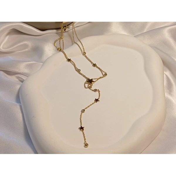 14 K Kaplama Zirkon Taşlı Yıldız Detaylı Y Kolye