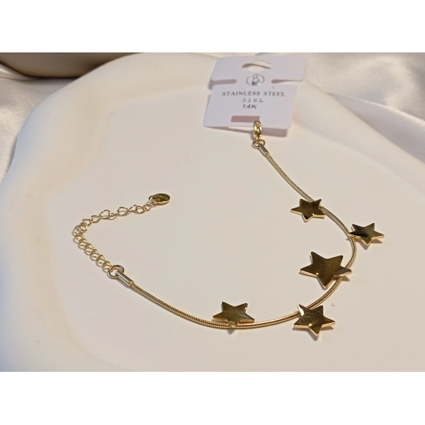 14K Altın Kaplama Çelik Yıldız Figürlü Sıralı Bileklik