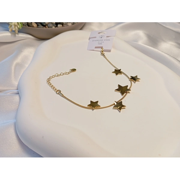 14K Altın Kaplama Çelik Yıldız Figürlü Sıralı Bileklik