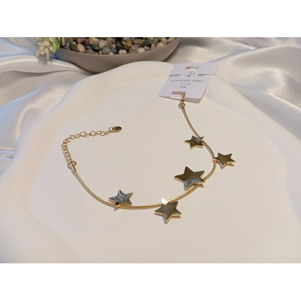 14K Altın Kaplama Çelik Yıldız Figürlü Sıralı Bileklik