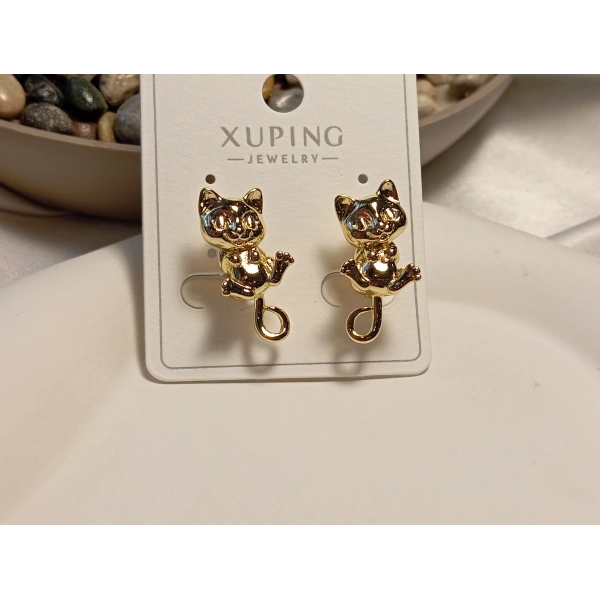 14 K Kaplama Kedi Detaylı Xuping Küpe