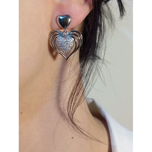 Xuping Jewelry Gümüş Kaplama Zirkon Taşlı Kalp Küpe (3 cm)