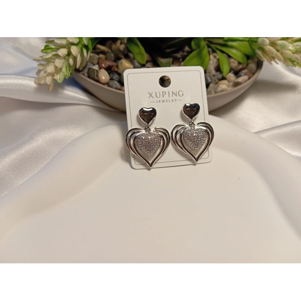 Xuping Jewelry Gümüş Kaplama Zirkon Taşlı Kalp Küpe (3 cm)