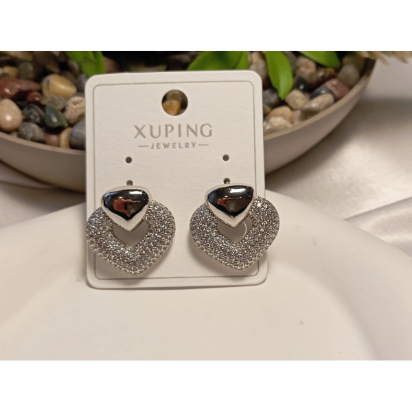 Xuping Jewelry Zirkon Taşlı Kalp Küpe (1,5 cm)