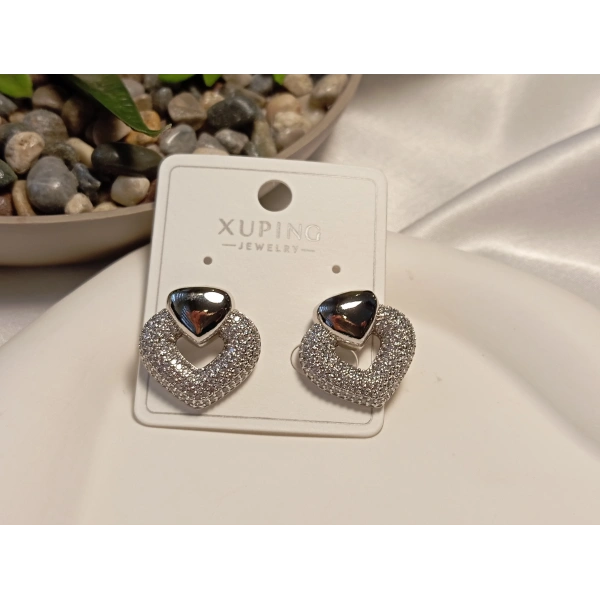 Xuping Jewelry Zirkon Taşlı Kalp Küpe (1,5 cm)