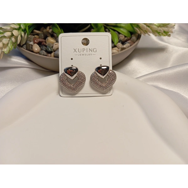 Xuping Jewelry Zirkon Taşlı Kalp Küpe (1,5 cm)
