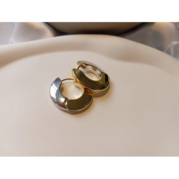 VIP Serisi İki Renkli (Gold-Silver) Lüks Pirinç Halka Küpe