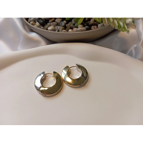 VIP Serisi İki Renkli (Gold-Silver) Lüks Pirinç Halka Küpe