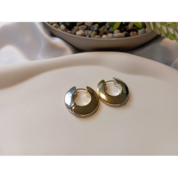 VIP Serisi İki Renkli (Gold-Silver) Lüks Pirinç Halka Küpe