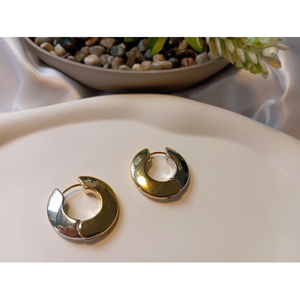 VIP Serisi İki Renkli (Gold-Silver) Lüks Pirinç Halka Küpe