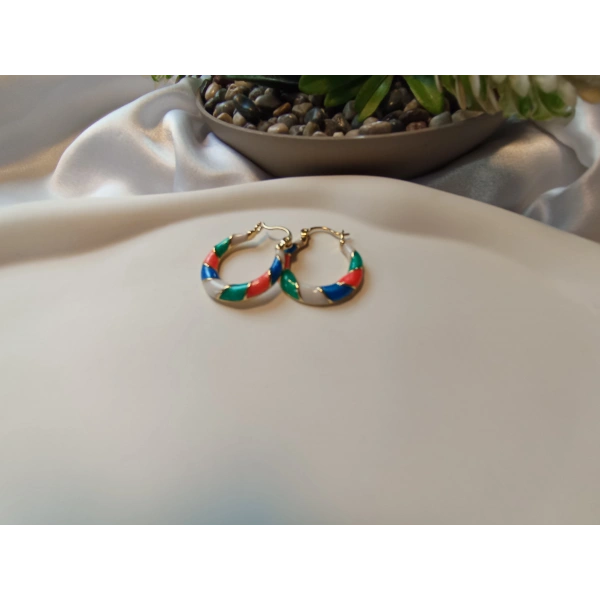 Xuping Gold Kaplama Renkli Emaye İşlemeli Üçlü Sarmal Halka Küpe (3 cm)