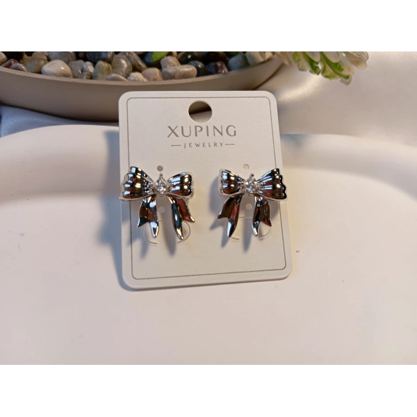 Xuping Gümüş Kaplama Zirkon Taşlı Fiyonk Küpe (1,5 cm)
