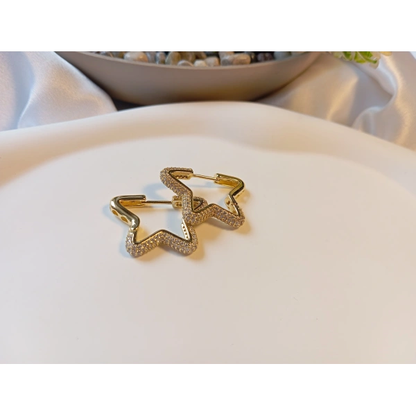 Xuping Gold Kaplama Zirkon Taşlı Yıldız Halka Küpe (1,5 cm)