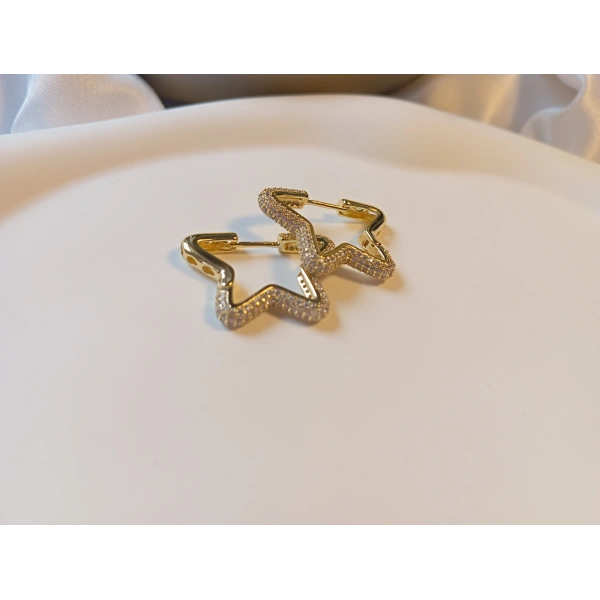 Xuping Gold Kaplama Zirkon Taşlı Yıldız Halka Küpe (1,5 cm)