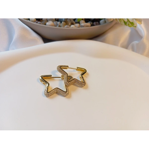Xuping Gold Kaplama Zirkon Taşlı Yıldız Halka Küpe (1,5 cm)
