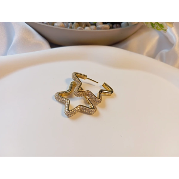 Xuping Gold Kaplama Zirkon Taşlı Yıldız Halka Küpe (1,5 cm)