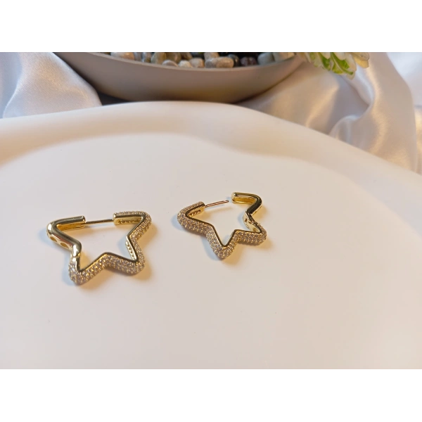 Xuping Gold Kaplama Zirkon Taşlı Yıldız Halka Küpe (1,5 cm)