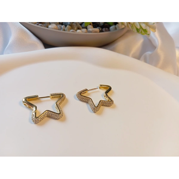 Xuping Gold Kaplama Zirkon Taşlı Yıldız Halka Küpe (1,5 cm)