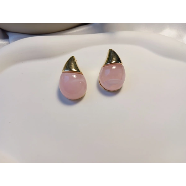 Euro Aksesuar - 3 cm Boyunda Paslanmaz Çelik Pembe Damla Taşlı Minimalist Küpe