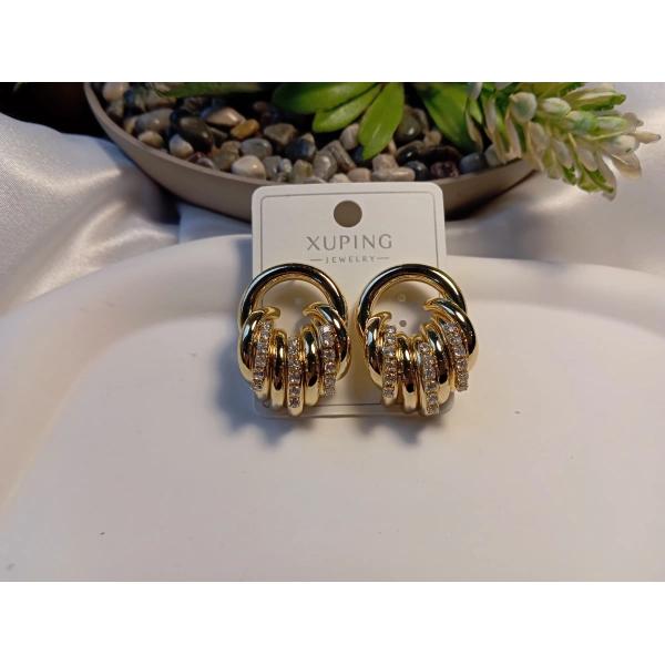Euro Aksesuar Xuping Gold Vip Seri - Zirkon Taşlı Burgu Tasarım Lüks Küpe