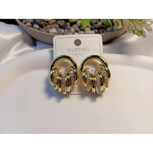 Euro Aksesuar Xuping Gold Vip Seri - Zirkon Taşlı Burgu Tasarım Lüks Küpe