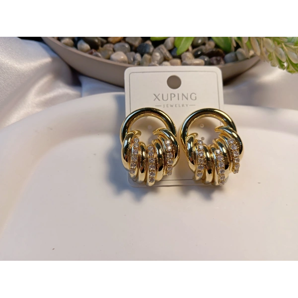 Euro Aksesuar Xuping Gold Vip Seri - Zirkon Taşlı Burgu Tasarım Lüks Küpe