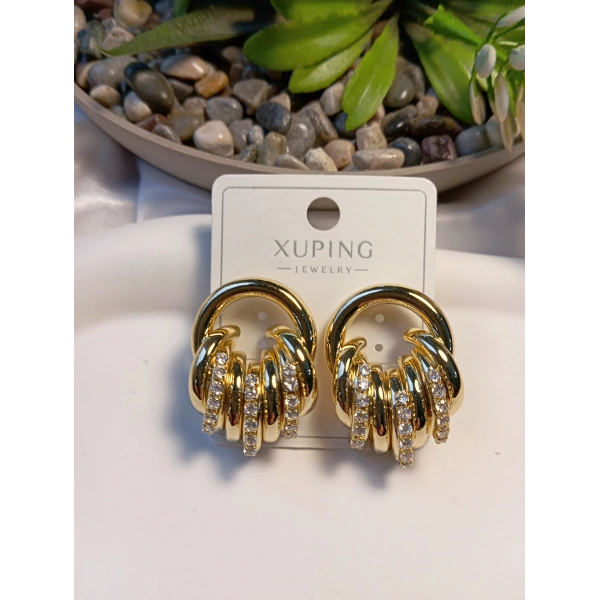 Euro Aksesuar Xuping Gold Vip Seri - Zirkon Taşlı Burgu Tasarım Lüks Küpe