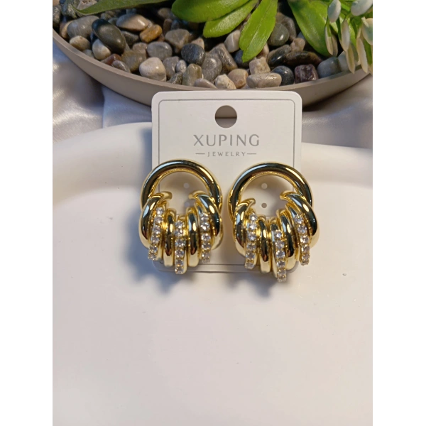 Euro Aksesuar Xuping Gold Vip Seri - Zirkon Taşlı Burgu Tasarım Lüks Küpe