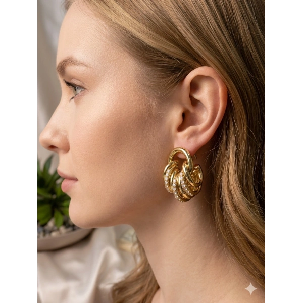 Euro Aksesuar Xuping Gold Vip Seri - Zirkon Taşlı Burgu Tasarım Lüks Küpe