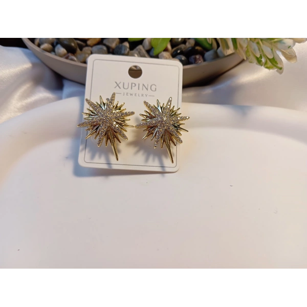 Xuping Gold Kaplama Zirkon Taşlı Kutup Yıldızı Küpe - Euro Aksesuar (2.5 cm)