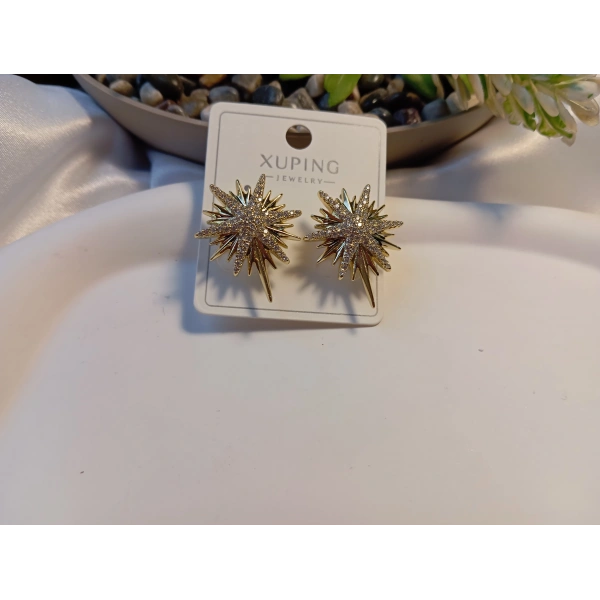 Xuping Gold Kaplama Zirkon Taşlı Kutup Yıldızı Küpe - Euro Aksesuar (2.5 cm)