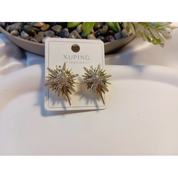 Xuping Gold Kaplama Zirkon Taşlı Kutup Yıldızı Küpe - Euro Aksesuar (2.5 cm)