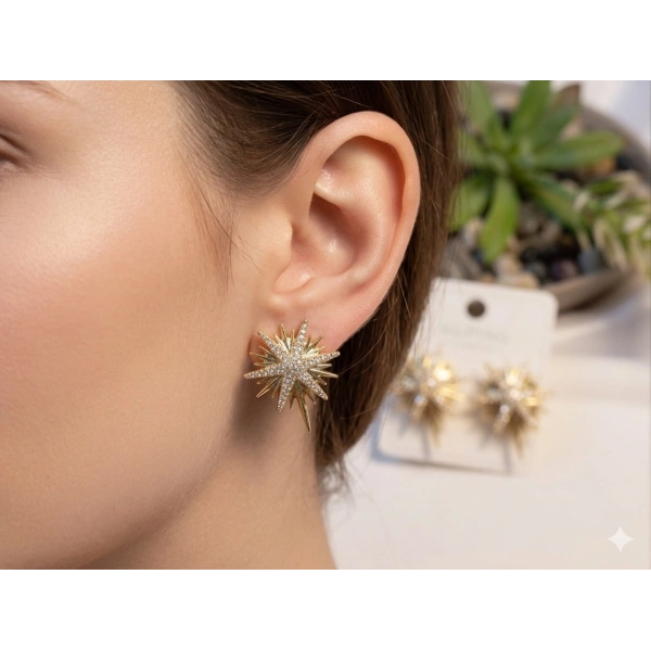 Xuping Gold Kaplama Zirkon Taşlı Kutup Yıldızı Küpe - Euro Aksesuar (2.5 cm)