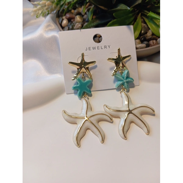 Euro Aksesuar 3lü Deniz Yıldızı Bijuteri Küpe - Gold