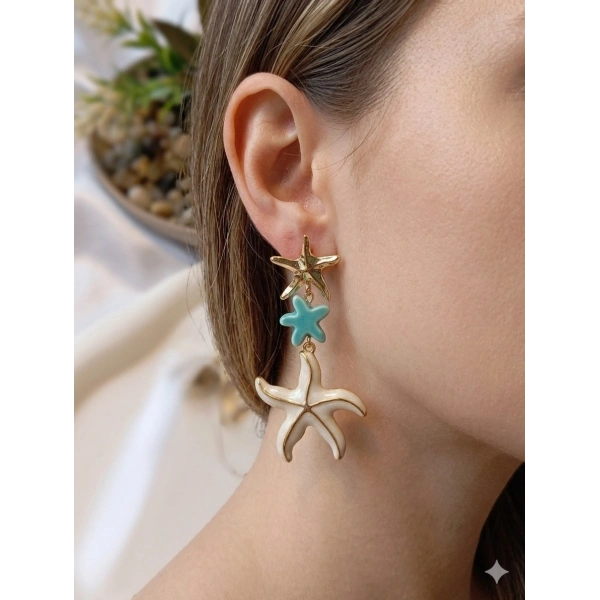 Euro Aksesuar 3lü Deniz Yıldızı Bijuteri Küpe - Gold