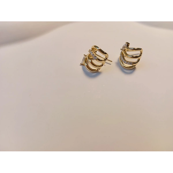 Xuping Jewelry 14 Ayar Altın Kaplama 1.5 cm Çoklu Hatlı Modern Halka Küpe