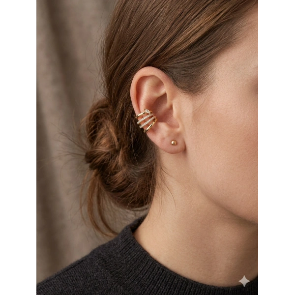 Xuping Jewelry 14 Ayar Altın Kaplama 1.5 cm Çoklu Hatlı Modern Halka Küpe