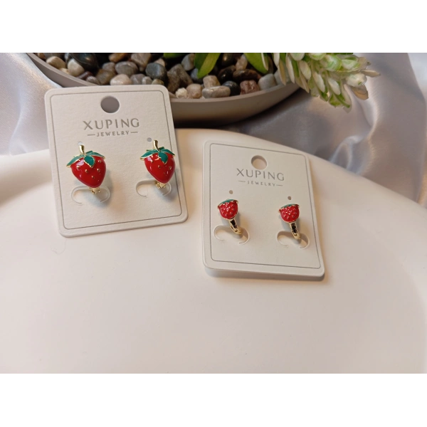 Euro Aksesuar Xuping Gold Çilek Figürlü Mine İşlemeli Çocuk ve Kadın Küpesi