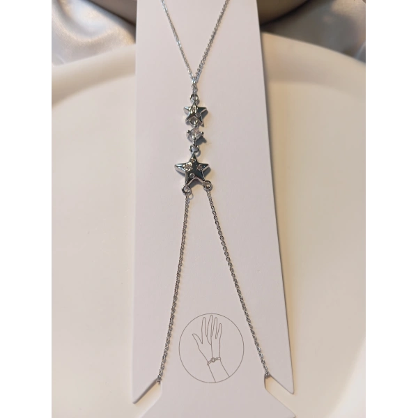 Gümüş Kaplama Zirkon Taşlı Çift Yıldız Şahmeran