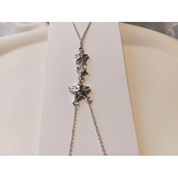 Gümüş Kaplama Zirkon Taşlı Çift Yıldız Şahmeran