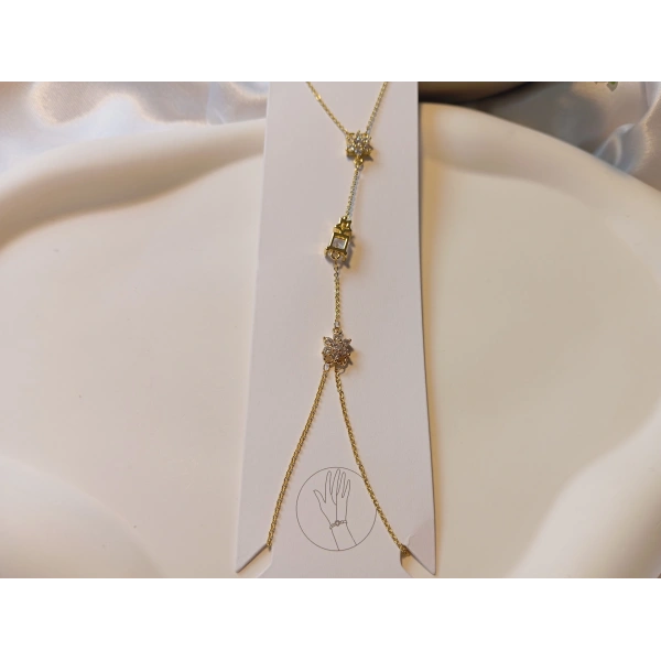 Gold Kaplama Işıltılı Figürlü Üçlü El Şahmeranı